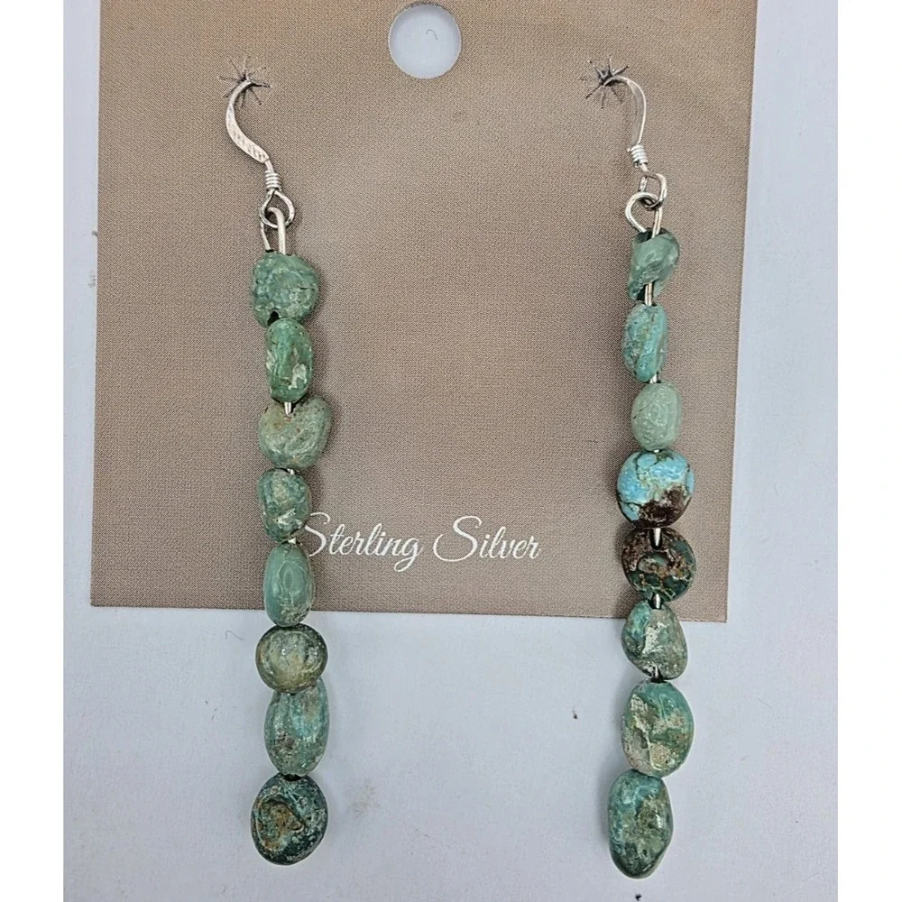Genuine Turquoise Stone Dangle Earrings 2